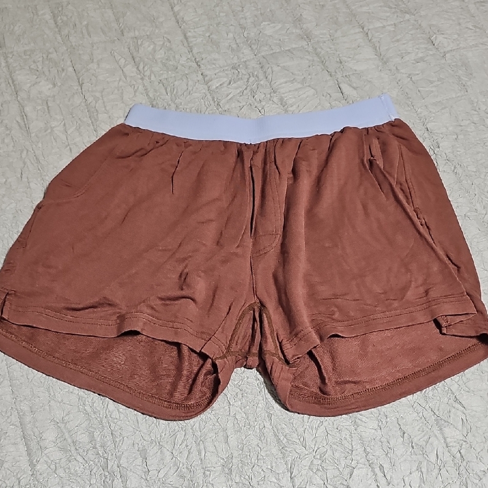Women's Rust Brown Lounge Shorts with White Elastic Waistband